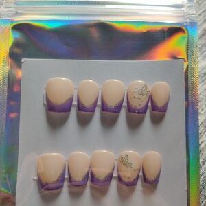 Purple and Cream Butterfly Nail Set